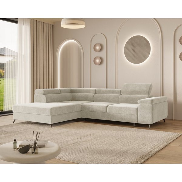 MOEBLO Ecksofa OSTIN, 290 cm – Modernes L-Sofa mit Schlaffunktion, Bettkasten und verstellbaren Kopfstützen, Cord oder Strukturstoff, - (BxHxT): 290 x 75–90 x 2