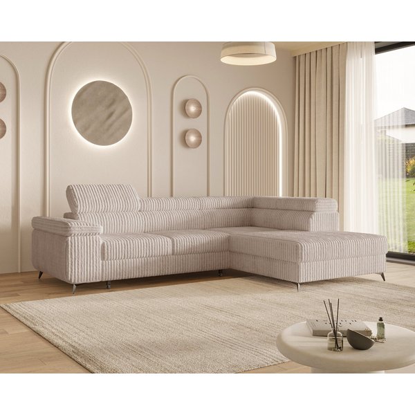 MOEBLO Ecksofa OSTIN, 290 cm – Modernes L-Sofa mit Schlaffunktion, Bettkasten und verstellbaren Kopfstützen, Cord oder Strukturstoff, - (BxHxT): 290 x 75–90 x 2