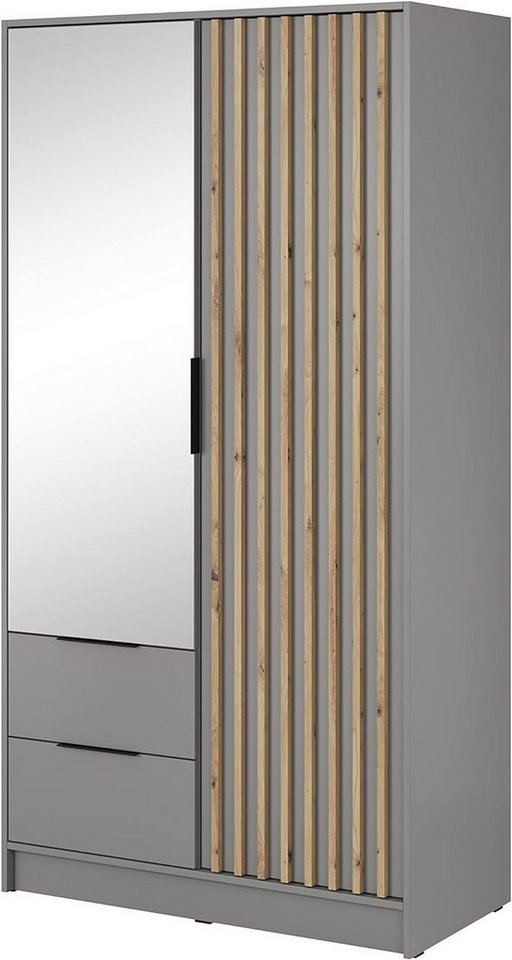 MOEBLO Kleiderschrank JOHN (Latten aus Holz, Loft Stil IndustrieSchrank Aufbewahrungsschrank (Spannstange) mit Regalböden Spannstange & 2 Schubladen, Industries – Bild 2 von 5