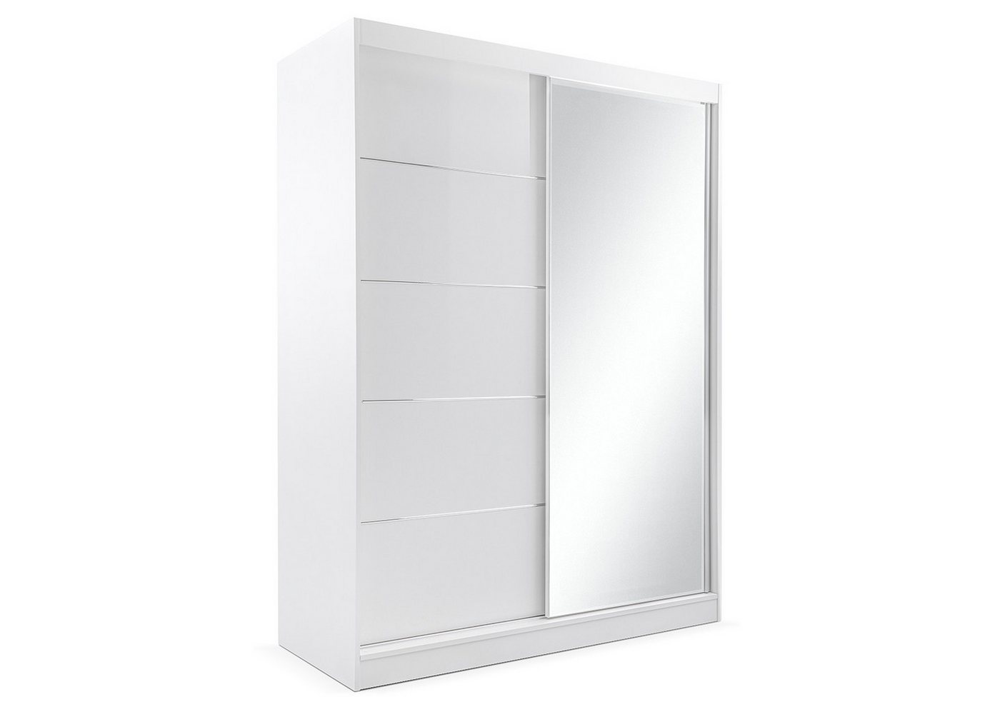 MOEBLO Kleiderschrank LARA 05 (mit Spiegel Schwebetürenschrank 2-türig Schrank mit vielen Einlegeböden und Kleiderstange, Gaderobe Schiebtüren Schlafzimmer-Wohn – Bild 4 von 5