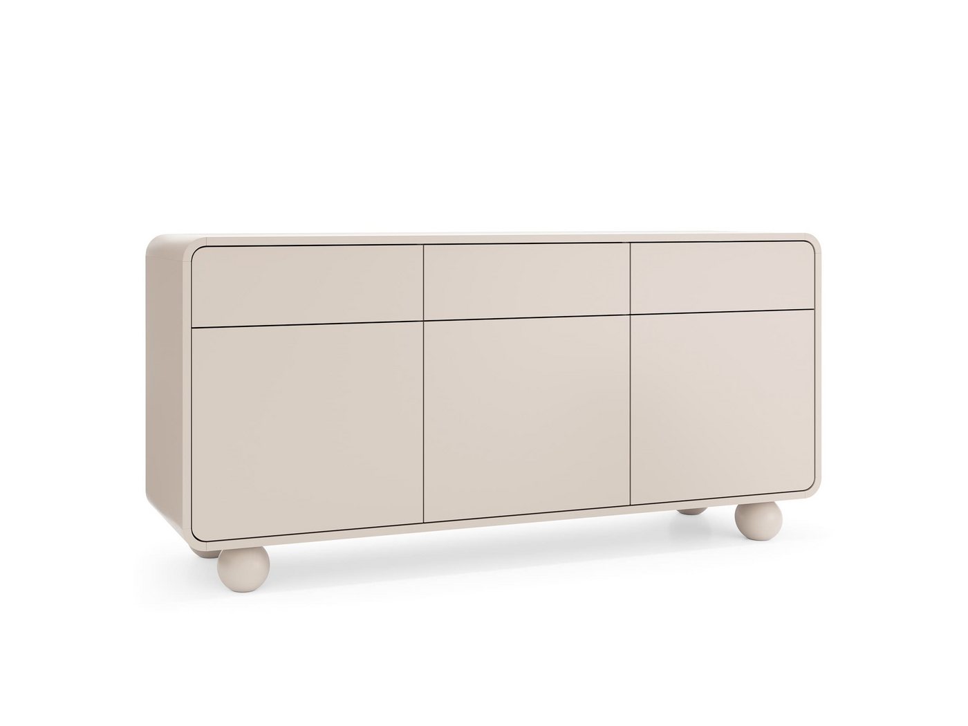 MOEBLO Kommode BERLIN KSZ160 (in Kaschmir, Sideboard mit abgerundeter Form, 3 Türen, 3 Schubladen, Tip-on und Kugelfüßen, Wohnzimmer Kommode Schlafzimmer Komode – Bild 3 von 5