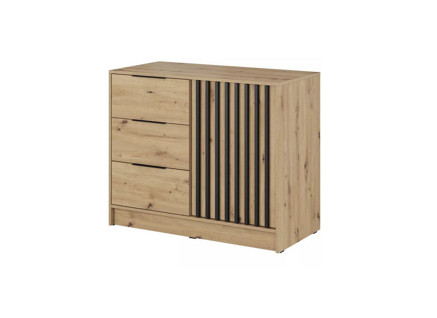 MOEBLO Kommode JOHN 2D (dekorative Lamellen Schrank Sideboard mit Türen und 3 Schubladen, Moderne Wohnzimmer Schlafzimmer Möbel Kommode für Wohnzimmer), (BxHxT) – Bild 2 von 5