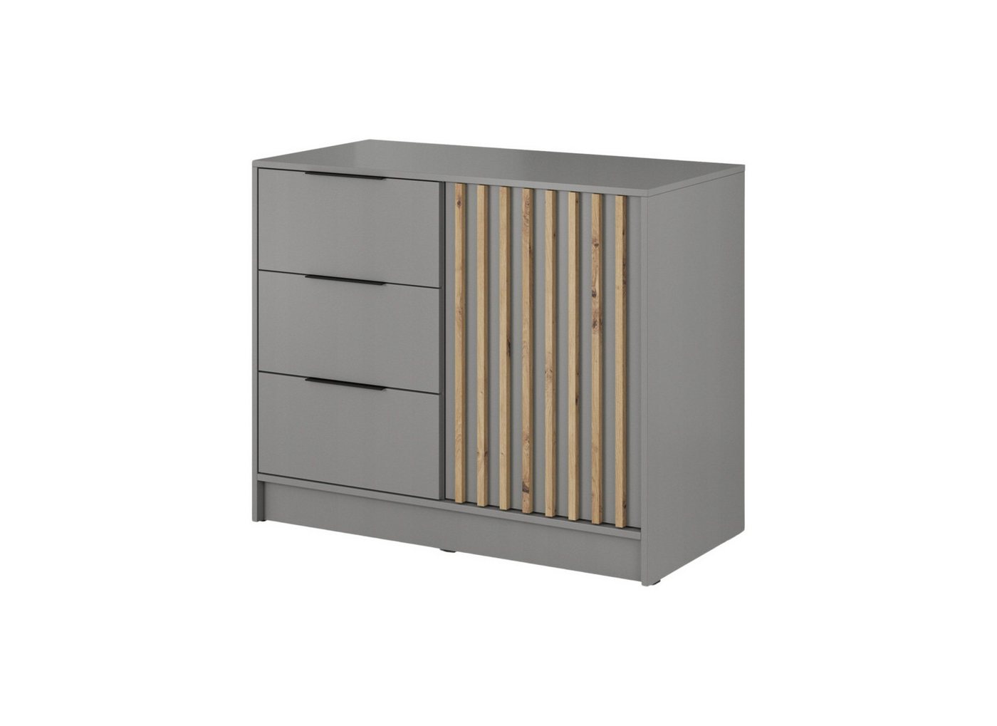 MOEBLO Kommode JOHN 2D (dekorative Lamellen Schrank Sideboard mit Türen und 3 Schubladen, Moderne Wohnzimmer Schlafzimmer Möbel Kommode für Wohnzimmer), (BxHxT) – Bild 2 von 5