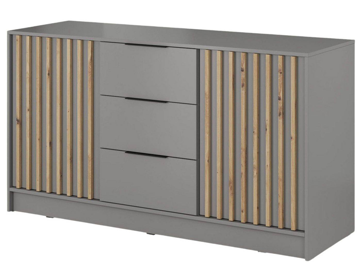 MOEBLO Kommode JOHN 3D (dekorative Lamellen Schrank Sideboard mit 2 Türen und 3 Schubladen, Moderne Wohnzimmer Schlafzimmer Möbel Kommode für Wohnzimmer), (BxHx – Bild 2 von 5