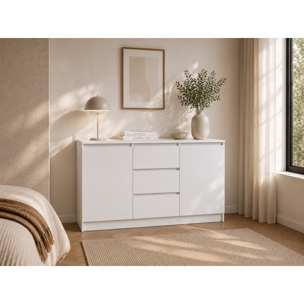 MOEBLO Kommode LOSKO 2D3S (Schubladenkommode -120 cm breit, mit 2 Türen, 3 Schubladen, 6 Einlegeböden, grifflos, Weiß oder Kaschmir), (BxHxT): 120 x 86 x 42 cm