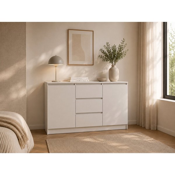 MOEBLO Kommode LOSKO 2D3S (Schubladenkommode -120 cm breit, mit 2 Türen, 3 Schubladen, 6 Einlegeböden, grifflos, Weiß oder Kaschmir), (BxHxT): 120 x 86 x 42 cm