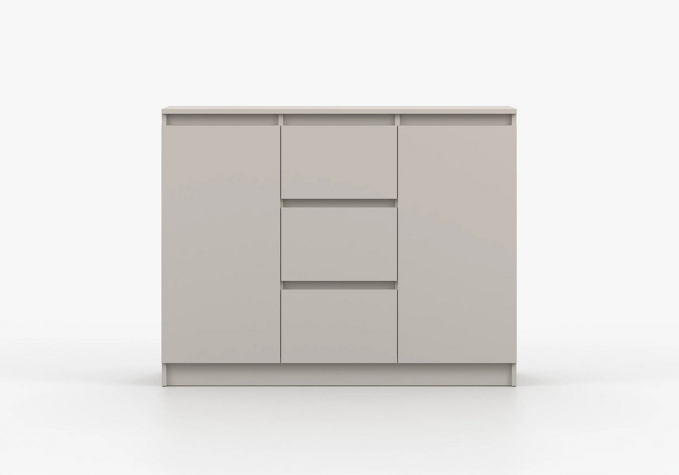 MOEBLO Kommode LOSKO 2D3S (Schubladenkommode -120 cm breit, mit 2 Türen, 3 Schubladen, 6 Einlegeböden, grifflos, Weiß oder Kaschmir), (BxHxT): 120 x 86 x 42 cm – Bild 4 von 5