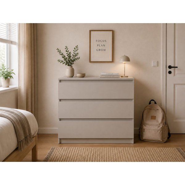 MOEBLO Kommode LOSKO 3S (Schubladenkommode - 90 cm breit, mit 3 Schubladen, grifflos, Kugelführungen, Weiß oder Kaschmir), (BxHxT): 90 x 86 x 42 cm - 3 tiefe Sc