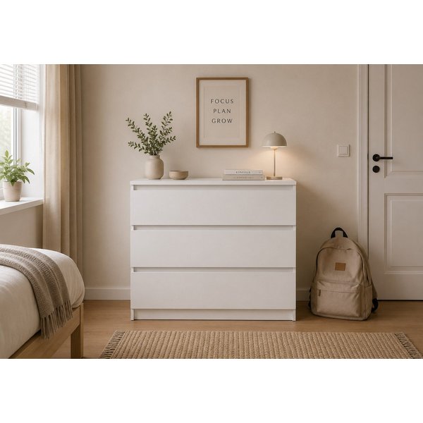 MOEBLO Kommode LOSKO 3S (Schubladenkommode - 90 cm breit, mit 3 Schubladen, grifflos, Kugelführungen, Weiß oder Kaschmir), (BxHxT): 90 x 86 x 42 cm - 3 tiefe Sc