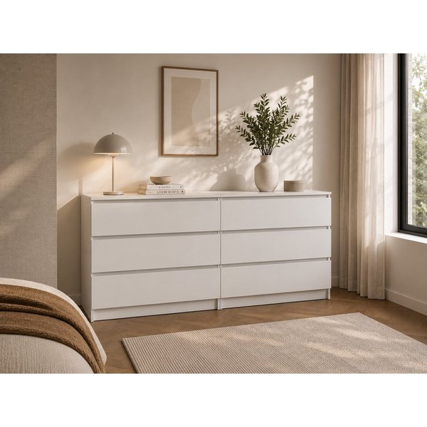 MOEBLO Kommode LOSKO 6S (Doppelkommode breite Schubladenkommode mit 6 tiefen Schubladen, grifflos, 180 cm, Weiß oder Kaschmir), (BxHxT): 180 × 86 × 42 cm