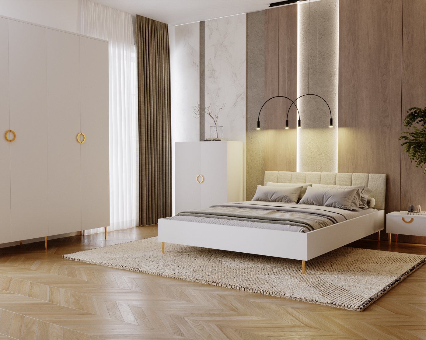 MOEBLO Kommode VALERIA B08 (Kaschmir – 90 cm Glamour Kommode mit 2 Türen, Goldene Metallfüße & Griffe, Elegantes Sideboard für Wohnzimmer, Schlafzimmer oder Flu – Bild 3 von 5