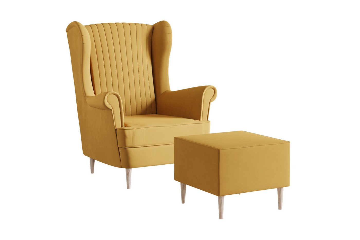 MOEBLO Ohrensessel COMFY SESSEL mit oder ohne Hocker (Samtstoff, optional mit Hocker, gepolstert, Loungesessel im modernen Design), Sessel mit optionalem Hocker – Bild 2 von 5