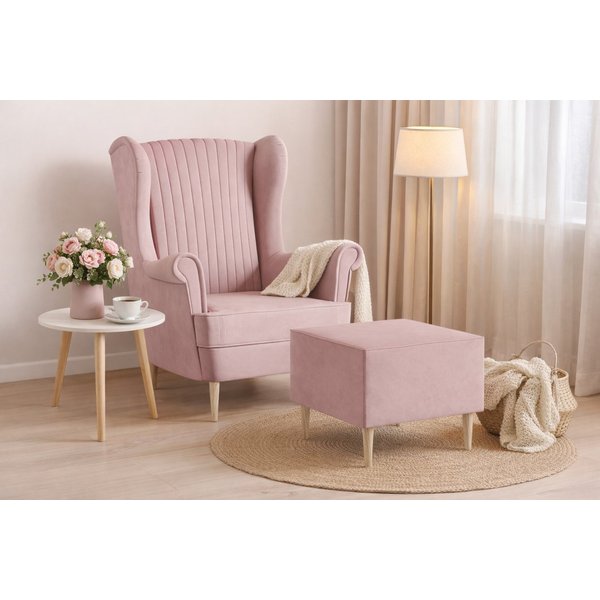 MOEBLO Ohrensessel COMFY SESSEL mit oder ohne Hocker (Samtstoff, optional mit Hocker, gepolstert, Loungesessel im modernen Design), Sessel mit optionalem Hocker