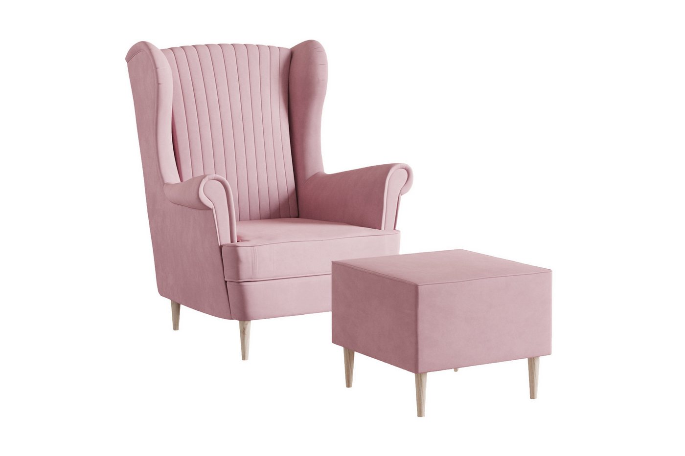 MOEBLO Ohrensessel COMFY SESSEL mit oder ohne Hocker (Samtstoff, optional mit Hocker, gepolstert, Loungesessel im modernen Design), Sessel mit optionalem Hocker – Bild 2 von 5
