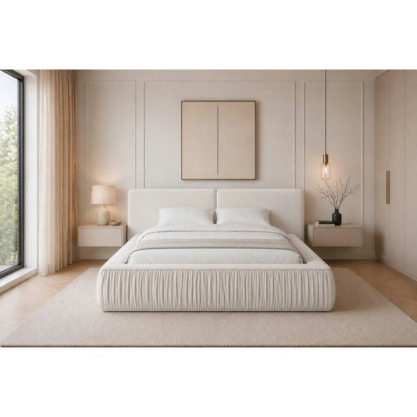 MOEBLO Polsterbett 08 (aus edlem Samt (Riviera Velours) – Modernes Designer-Doppelbett mit weich gepolstertem Kopfteil, stabilem Metall-Holz-Rahmen und großem B