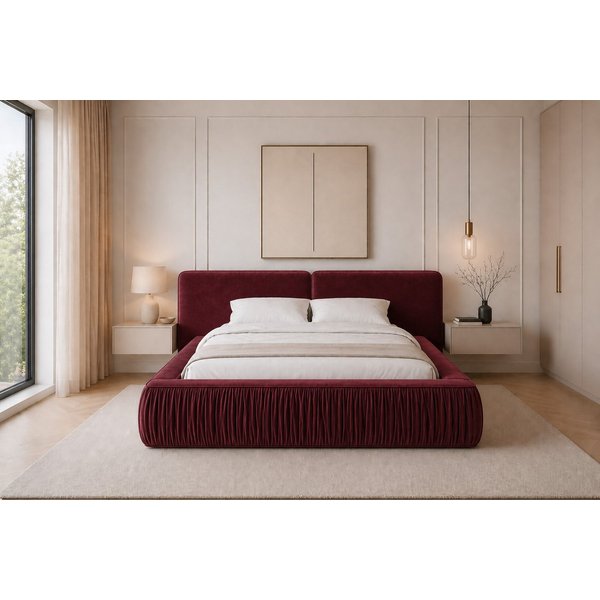MOEBLO Polsterbett 08 (aus edlem Samt (Riviera Velours) – Modernes Designer-Doppelbett mit weich gepolstertem Kopfteil, stabilem Metall-Holz-Rahmen und großem B