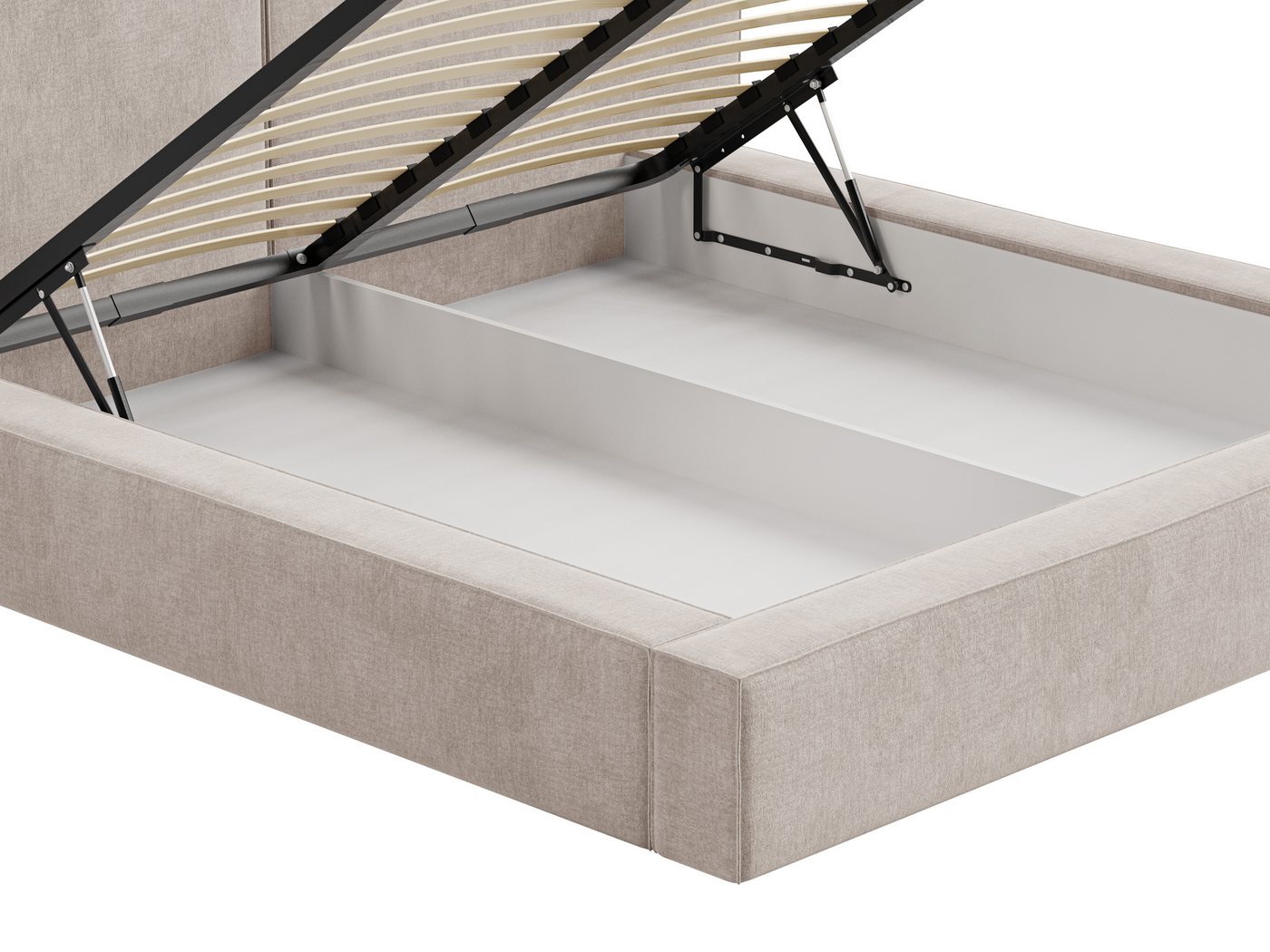 MOEBLO Polsterbett aus Strukturstoff Bett 06 (Bezug: Strukturstoff, Doppelbett mit Kopfstütze, Rahmenbettgestell, mit Bettkasten und Lattenrost), gepolstertes K – Bild 5 von 5