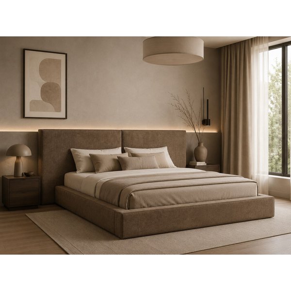 MOEBLO Polsterbett aus Strukturstoff Bett 06 (Bezug: Strukturstoff, Doppelbett mit Kopfstütze, Rahmenbettgestell, mit Bettkasten und Lattenrost), gepolstertes K