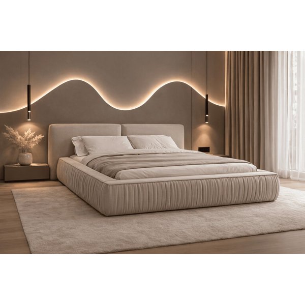 MOEBLO Polsterbett Bett 08 aus Samt (Modernes Doppelbett mit eleganter Kopfteilpolsterung, stabilem Rahmenbettgestell und großzügigem Stauraum – 180x200 cm Komf