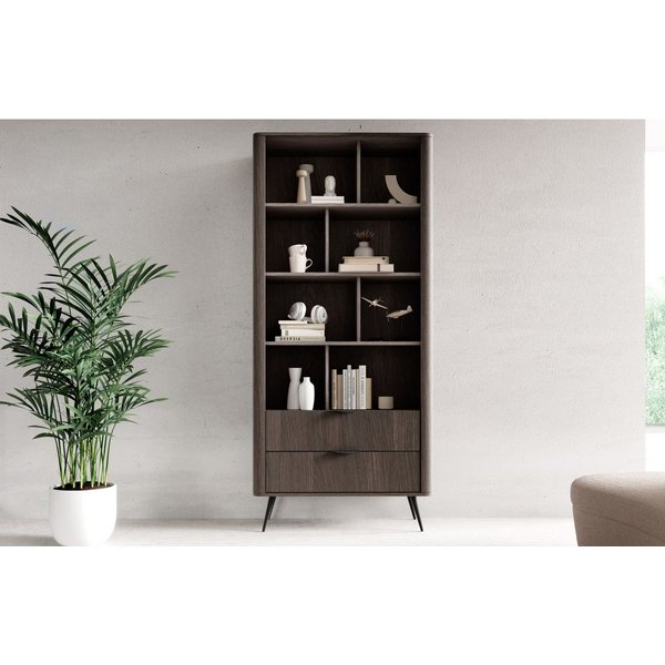 MOEBLO Regal LARON 2s, mit 2 Schubladen, Eiche Dunin – Modernes Standregal im Japandi & Industrial Design mit schwarzen Metallfüßen, geriffelter Leiste und eleg