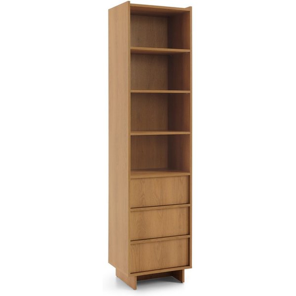 MOEBLO Regal LILIE R50, Regal R50 LILIE in Eiche Caramel – modernes, hohes Standregal & Bücherregal mit offenen Fächern und 3 Schubladen im platzsparenden Desig