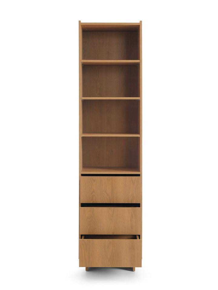 MOEBLO Regal LILIE R50, Regal R50 LILIE in Eiche Caramel – modernes, hohes Standregal & Bücherregal mit offenen Fächern und 3 Schubladen im platzsparenden Desig – Bild 3 von 5