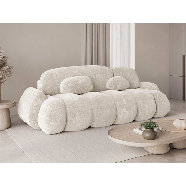 MOEBLO Schlafsofa STONE, Sofa mit Schlaffunktion und Bettkasten, Couch Polstermöbel Sitzmöbel 3-Sitzer-Sofa Stoffsofa - Hellbeige Sofa, Farbe Cloud Dancer, (BxH