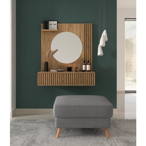 MOEBLO Schminktisch Entia (Eiche Artisan mit Lamellen mit Schublade mit Spiegel, Frisiertisch, Schminktisch, Kosmetiktisch, Spiegel), (HxTxB):100x40x85 cm
