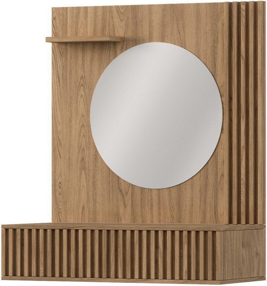 MOEBLO Schminktisch Entia (Eiche Artisan mit Lamellen mit Schublade mit Spiegel, Frisiertisch, Schminktisch, Kosmetiktisch, Spiegel), (HxTxB):100x40x85 cm – Bild 2 von 5