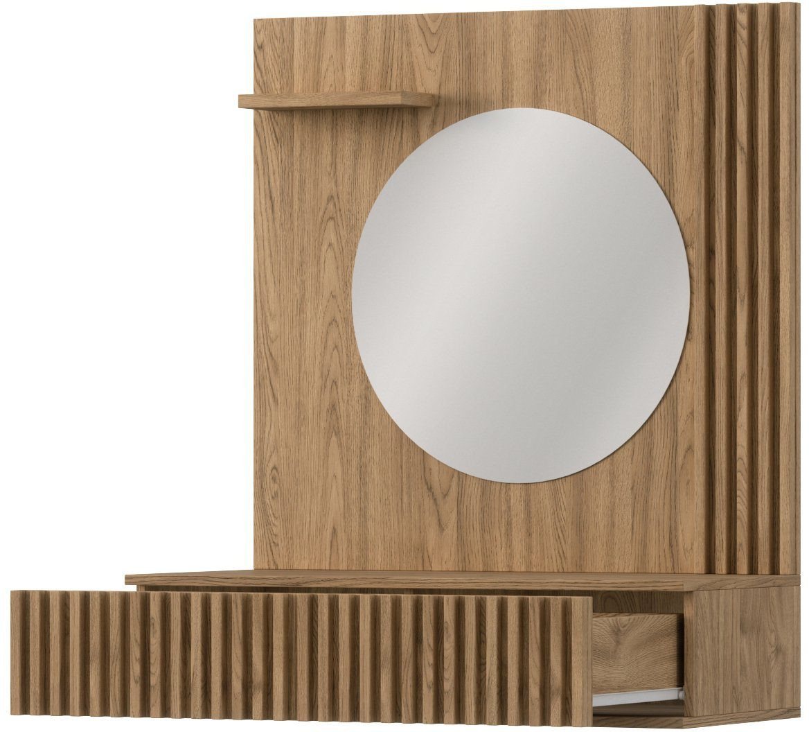 MOEBLO Schminktisch Entia (Eiche Artisan mit Lamellen mit Schublade mit Spiegel, Frisiertisch, Schminktisch, Kosmetiktisch, Spiegel), (HxTxB):100x40x85 cm – Bild 3 von 5