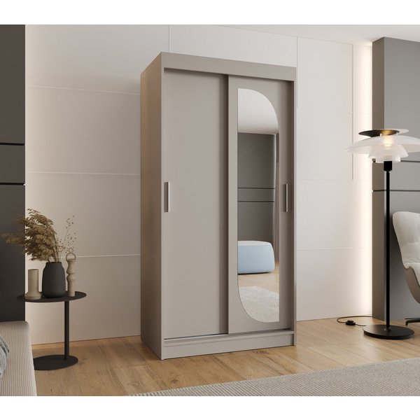 MOEBLO Schwebetürenschrank CYLIO (mit Spiegel – Moderner Kleiderschrank mit Schiebetüren, Metall-Kleiderstangen & BIMAK-System, in mehreren Farben & Größen, Sch