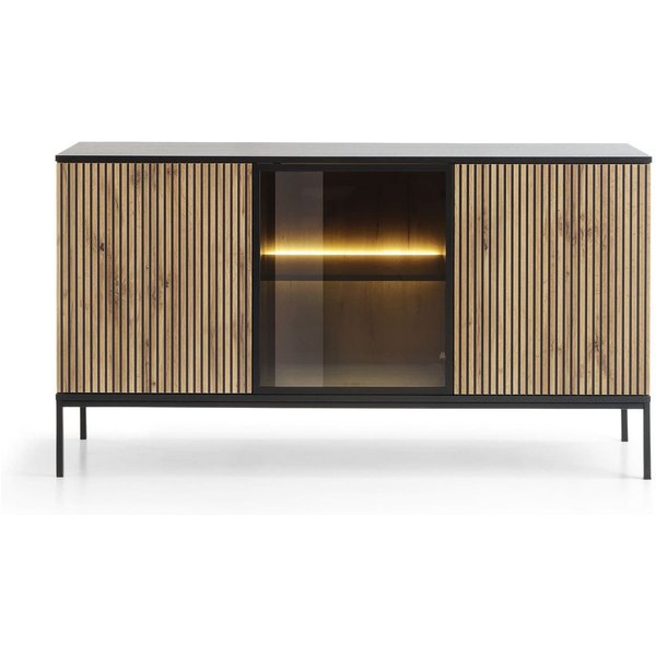 MOEBLO Sideboard Sentino S154 LED (Sideboard Wohnzimmer Kommode Schlafzimmer Komodenschrank Highboard, mit gefräster Front und LED-Beleuchtung), (HxBxT):83x154x