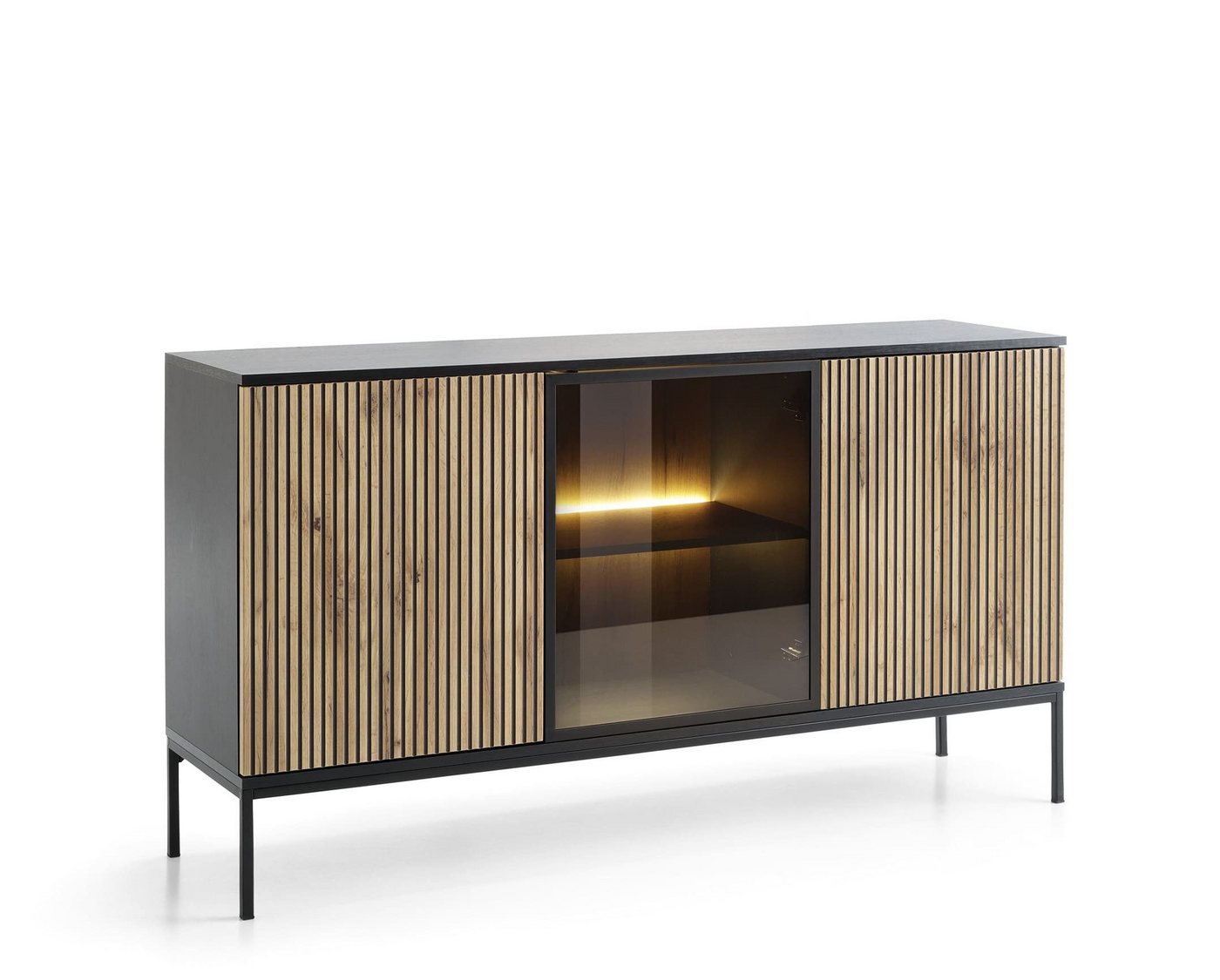 MOEBLO Sideboard Sentino S154 LED (Sideboard Wohnzimmer Kommode Schlafzimmer Komodenschrank Highboard, mit gefräster Front und LED-Beleuchtung), (HxBxT):83x154x – Bild 2 von 5