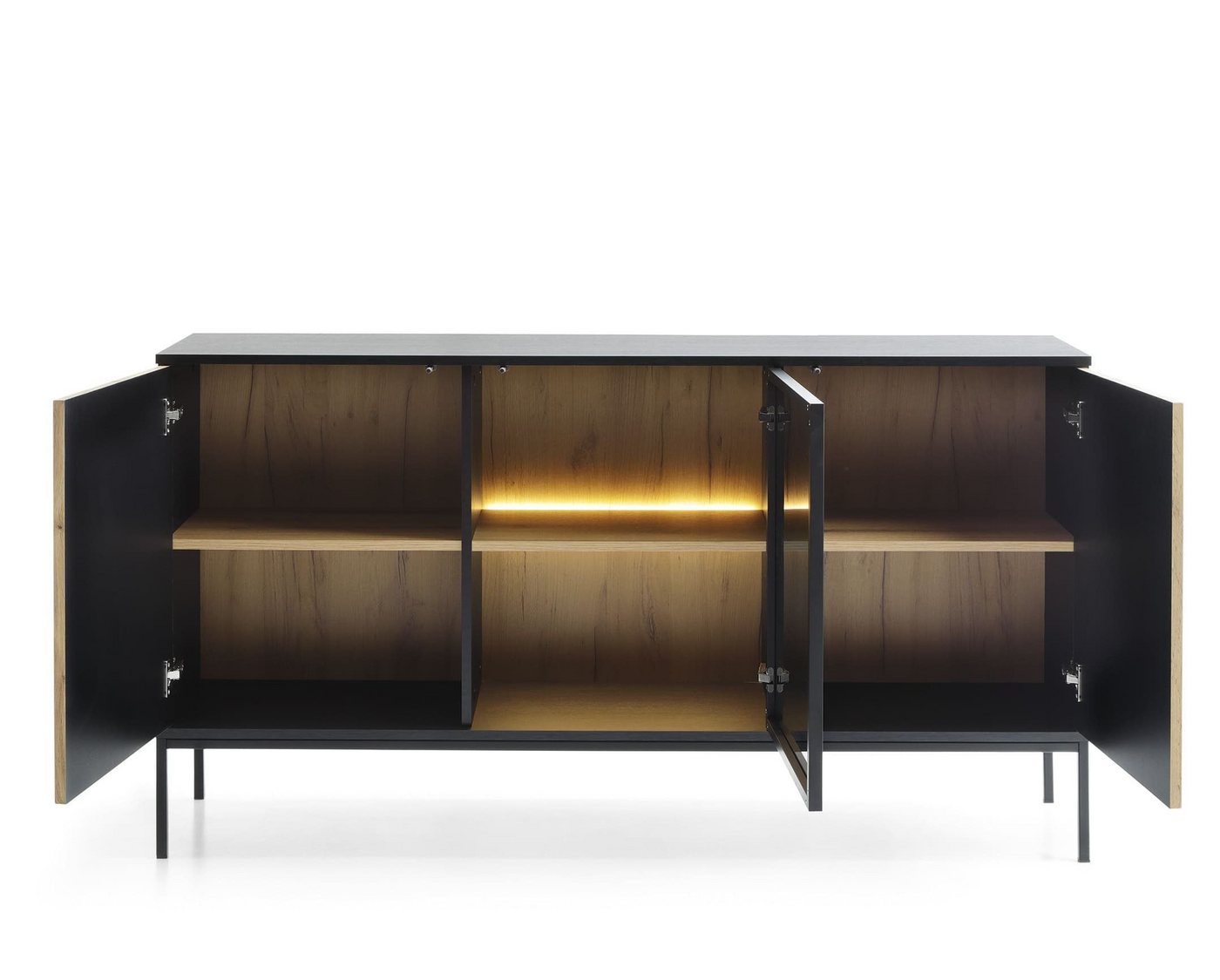 MOEBLO Sideboard Sentino S154 LED (Sideboard Wohnzimmer Kommode Schlafzimmer Komodenschrank Highboard, mit gefräster Front und LED-Beleuchtung), (HxBxT):83x154x – Bild 4 von 5
