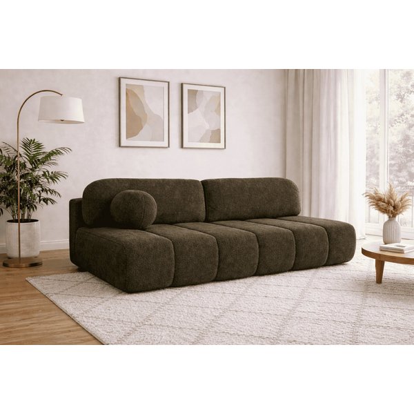 MOEBLO Sofa Fluffy aus Bouclé, Bequemes Sofa mit Schlaffunktion und Stauraum, Stilvollem Bouclé-Bezug, Couch Polstermöbel Sitzmöbel Wohnzimmermöbel 3-Sitzer-Sof