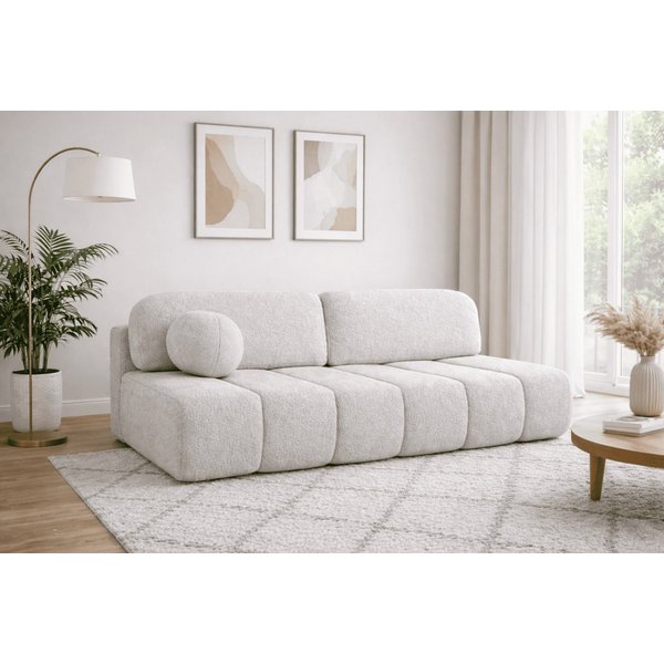 MOEBLO Sofa Fluffy aus Bouclé, Bequemes Sofa mit Schlaffunktion und Stauraum, Stilvollem Bouclé-Bezug, Couch Polstermöbel Sitzmöbel Wohnzimmermöbel 3-Sitzer-Sof