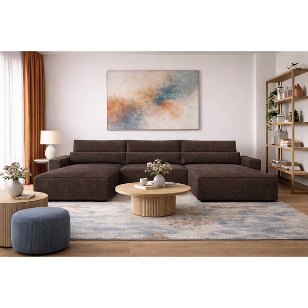 MOEBLO Wohnlandschaft DENVER U, Eckcouch aus Cordstoff Ecksofa U-Form Cord Sofa Couch Polsterecke U-Sofa - 410x85x200cm, mit Bettkasten und Schlaffunktion