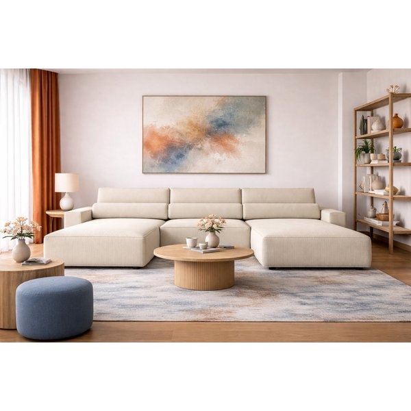 MOEBLO Wohnlandschaft DENVER U, Eckcouch aus Cordstoff Ecksofa U-Form Cord Sofa Couch Polsterecke U-Sofa - 410x85x200cm, mit Bettkasten und Schlaffunktion