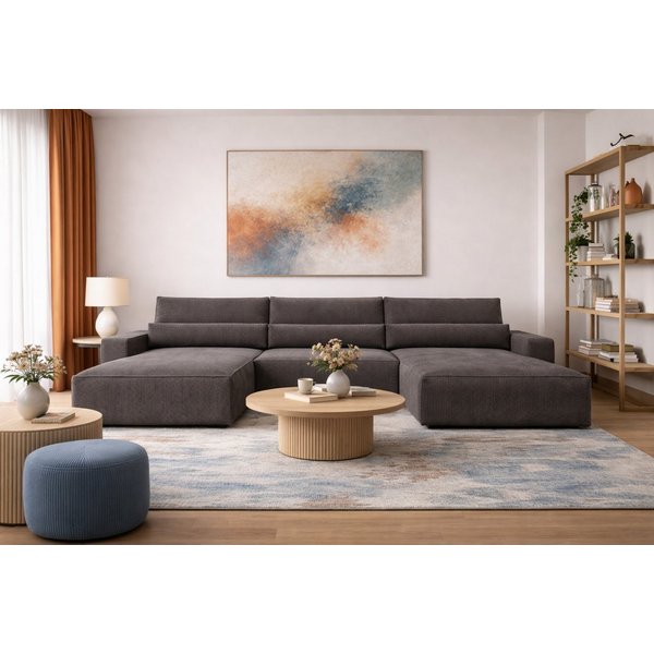 MOEBLO Wohnlandschaft DENVER U, Eckcouch aus Cordstoff Ecksofa U-Form Cord Sofa Couch Polsterecke U-Sofa - 410x85x200cm, mit Bettkasten und Schlaffunktion