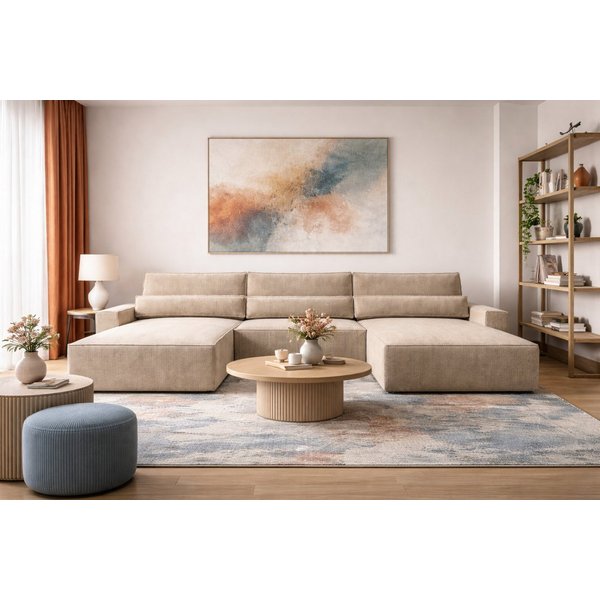 MOEBLO Wohnlandschaft DENVER U, Eckcouch aus Cordstoff Ecksofa U-Form Cord Sofa Couch Polsterecke U-Sofa - 410x85x200cm, mit Bettkasten und Schlaffunktion