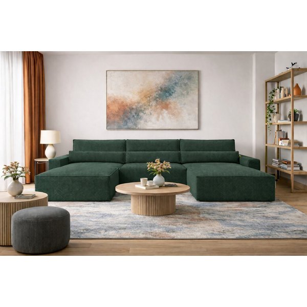 MOEBLO Wohnlandschaft DENVER U, Eckcouch aus Cordstoff Ecksofa U-Form Cord Sofa Couch Polsterecke U-Sofa - 410x85x200cm, mit Bettkasten und Schlaffunktion