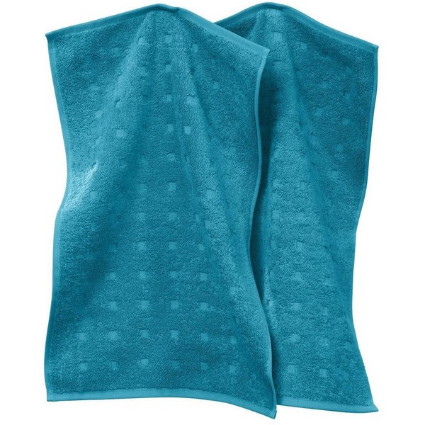 Möve Gästehandtuch Gästetuch "Quadretti" 2er-Pack, Frottier, Walk-Frottier Uni/Hoch- Tiefstruktur