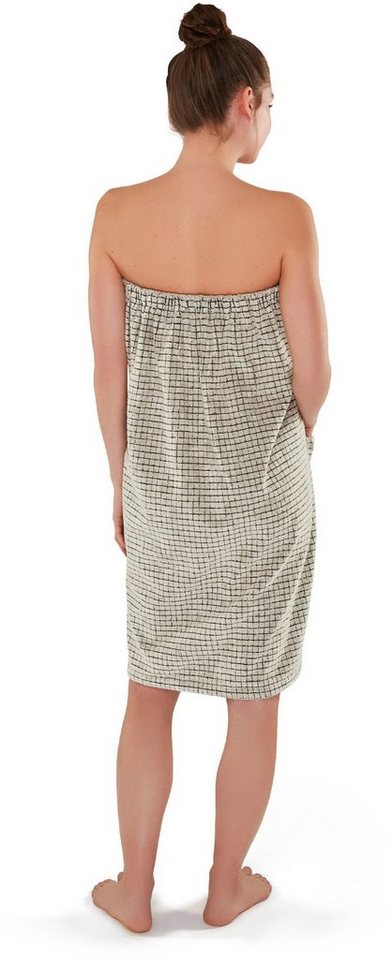 Möve Sarong Eden, ideal für Sauna & Spa, Hotelbademantel, Kurzform, Walkfrottier, Knöpfe, im Karo-Design – Bild 2 von 5