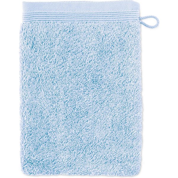 Möve Waschhandschuh Superwuschel 100% Premium Cotton Baumwolle, Walkfrottier (1-St), mit Biesenbordüre und praktischem Kordelaufhänger, einfarbig, weich
