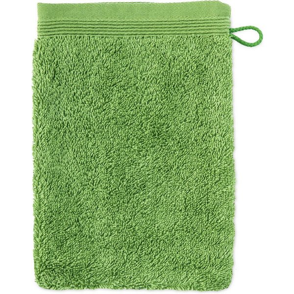 Möve Waschhandschuh Superwuschel 100% Premium Cotton Baumwolle, Walkfrottier (1-St), mit Biesenbordüre und praktischem Kordelaufhänger, einfarbig, weich