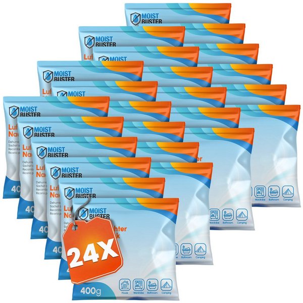 MoistBuster Luftentfeuchter-Nachfüllpack gegen Schimmel und Gerüche I Luftentfeuchter Granulat, für MoistBuster, Spar-Set, 12 x 400g Nachfüllpacks
