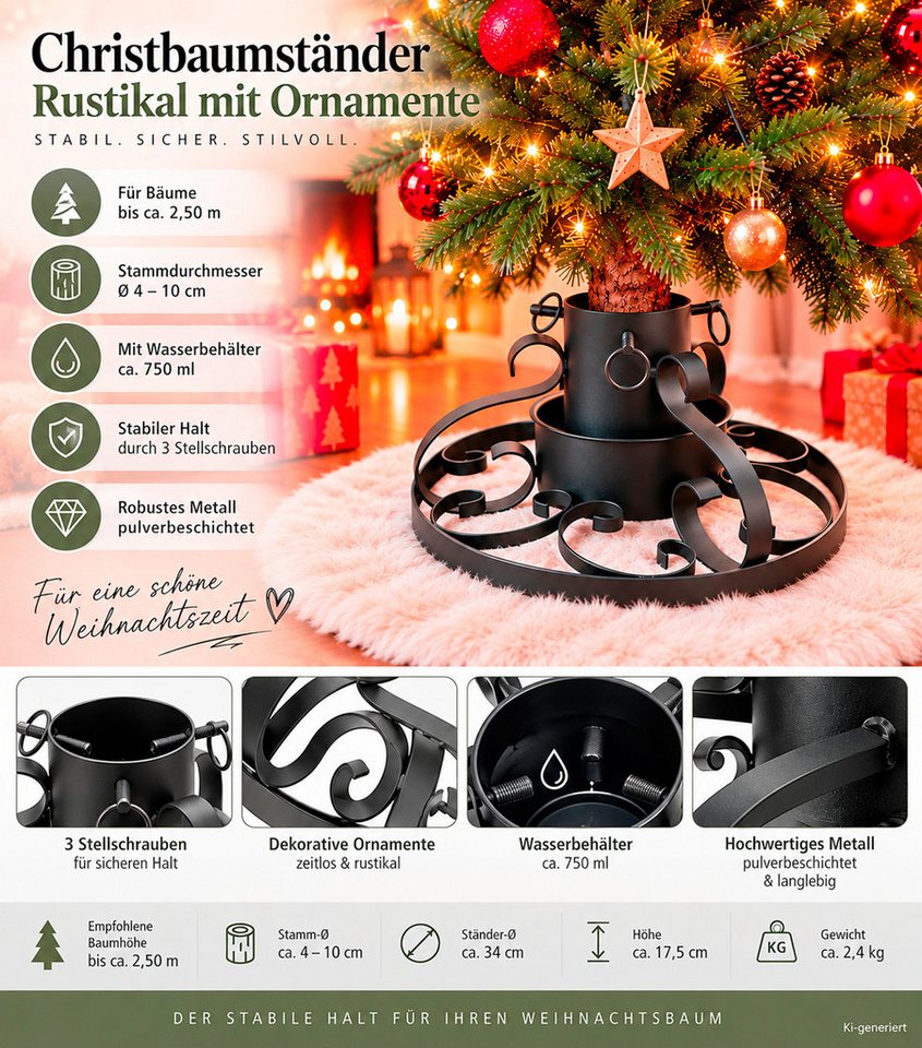 Mojawo Christbaumständer Baumständer Baumständer Tannenbaumständer Ornamente Ø 34cm Schwarz – Bild 3 von 5
