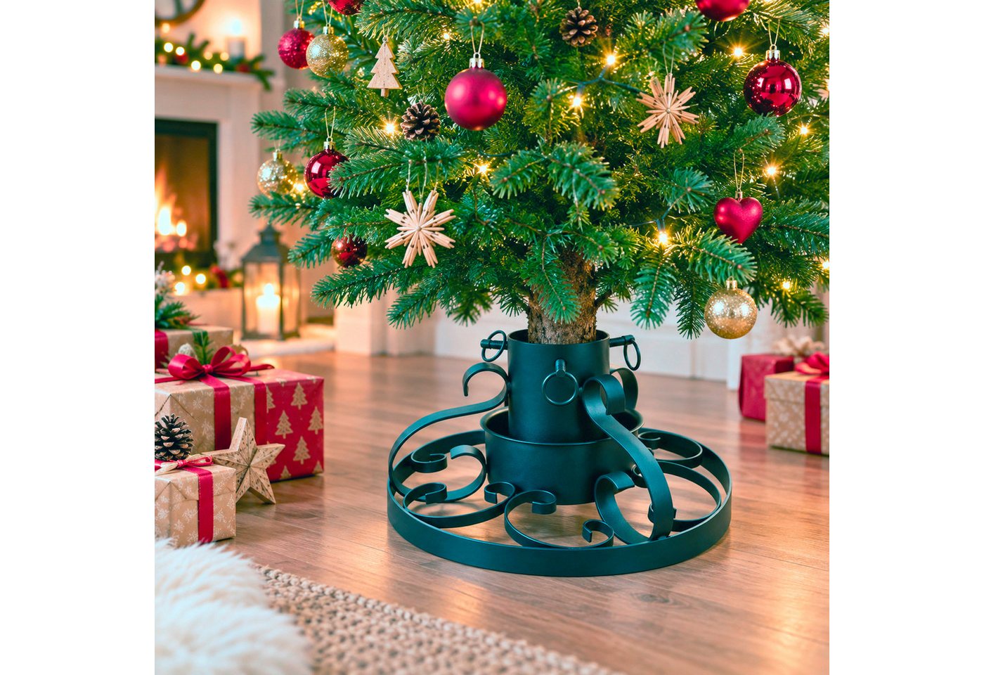 Mojawo Christbaumständer Baumständer Baumständer Tannenbaumständer Ornamente Ø 34cm Schwarz – Bild 4 von 5