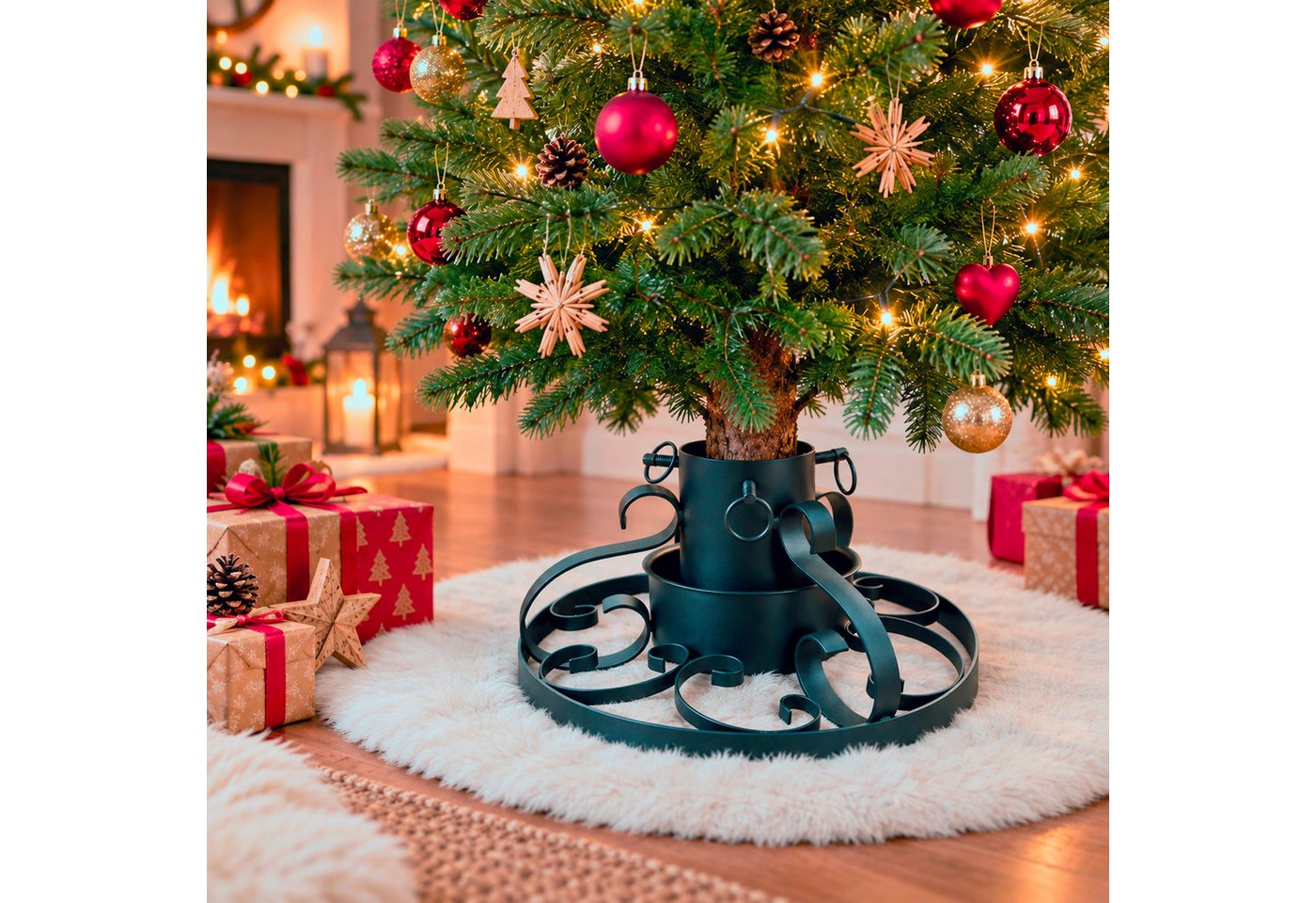 Mojawo Christbaumständer Baumständer Baumständer Tannenbaumständer Ornamente Ø 34cm Schwarz – Bild 5 von 5
