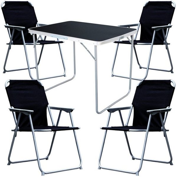 Mojawo Essgruppe 5-tlg. Camping Set Campingtisch 4 x Campingstuhl Klappstuhl schwarz